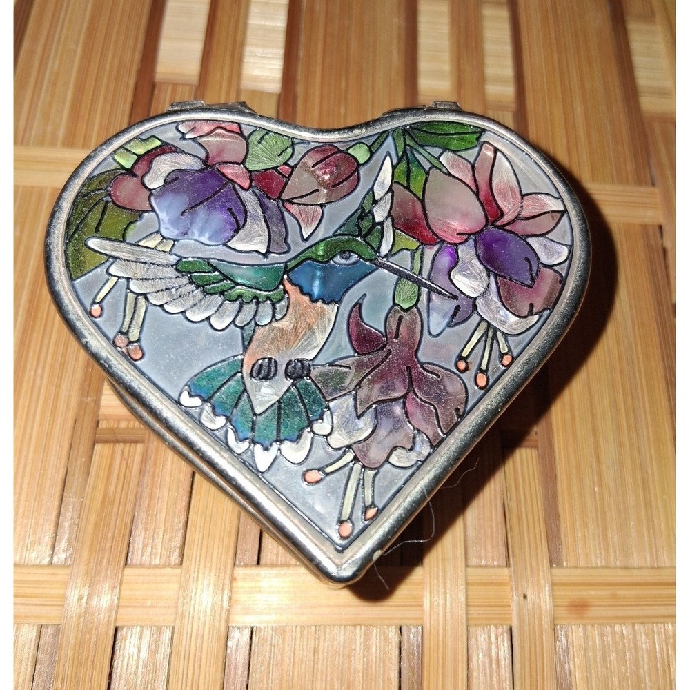 Amia‎ Hummingbird Heart Trinket Box Stained Glass Style